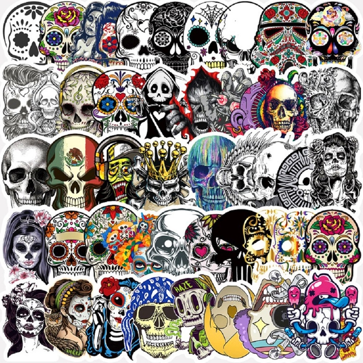 Набір стікерів Skulls (color and black) (stk-050) (50 шт.)