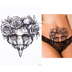 Временная тату Bird skull and roses (HB-186, 21x15 см)