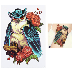 Временная тату Сова в розах (HB-272, 21x15 см)
