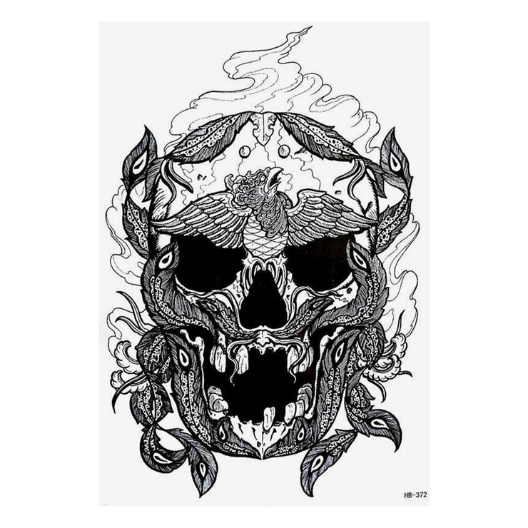 Временная тату Bird on the skull (HB-372, 21x15 см)