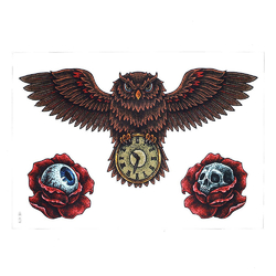 Временная тату Сова с часами (розы с глазом и черепом) (HB-419, 21x15 см)