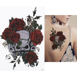 Временная тату Triple skull with roses (HB-141, 21x15 см)