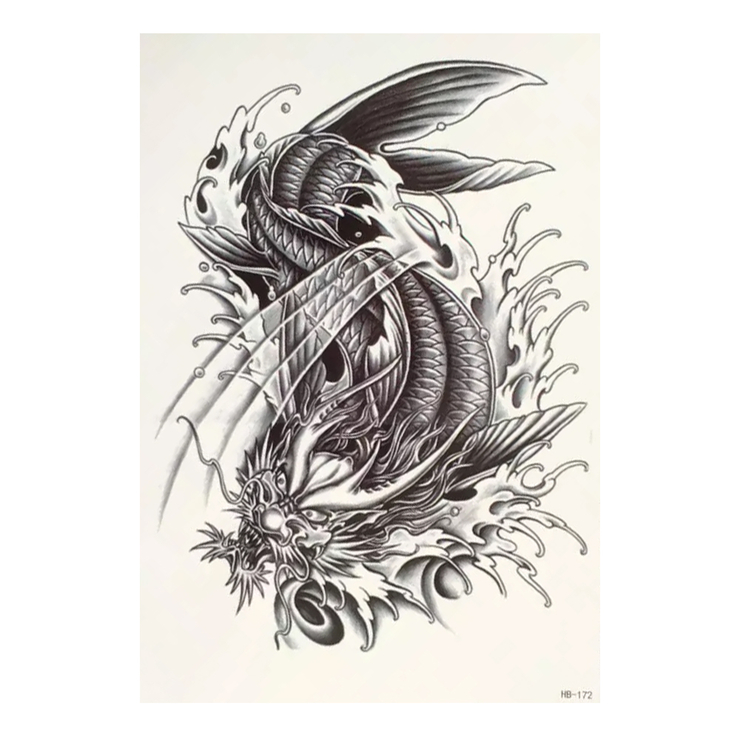 Тимчасове тату Китайський морський дракон (ч/б) (HB-172, 21x15 см) Тимчасове тату Китайський морський дракон (ч/б) (HB-172, 21x15 см)