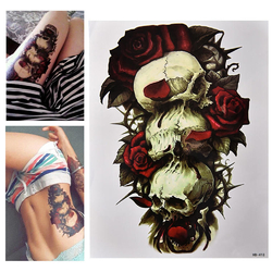 Временная тату Три черепа на фоне роз (HB-418, 21x15 см)