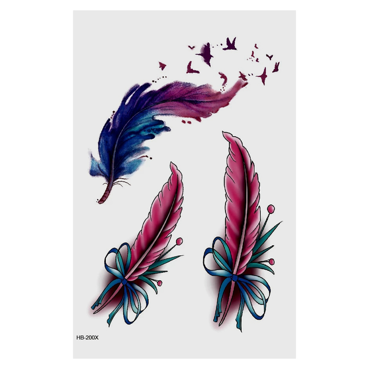 Временная тату Три пурпурных пера (HB-200X, 21x15 см)