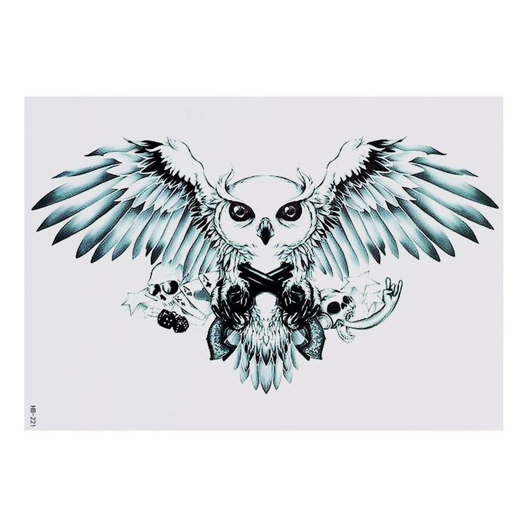 Тимчасове тату Карти, Сова, Два пістолета (HB-221, 21x15 см) Тимчасове тату Карти, Сова, Два пістолета (HB-221, 21x15 см)
