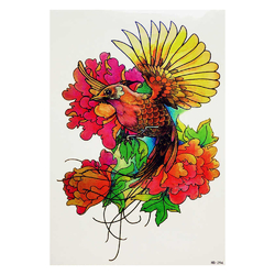 Временная тату Птица на фоне цветов (HB-294, 21x15 см)