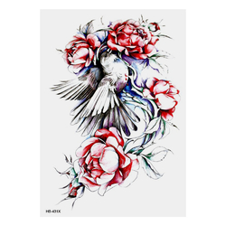 Временная тату Птица в розах (HB-431X, 21x15 см)