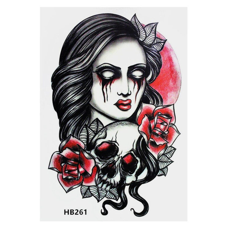 Временная тату Ведьма и череп с розами (HB-261, 21x15 см)