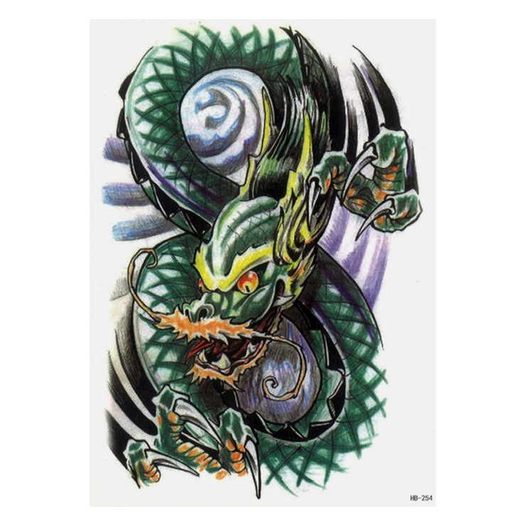 Тимчасове тату Китайський дракон (зелений) (HB-254, 21x15 см) Тимчасове тату Китайський дракон (зелений) (HB-254, 21x15 см)