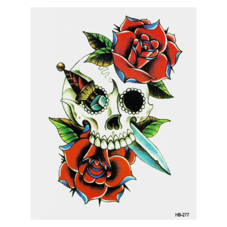 Временная тату Череп, скелет и розы (HB-277, 21x15 см)