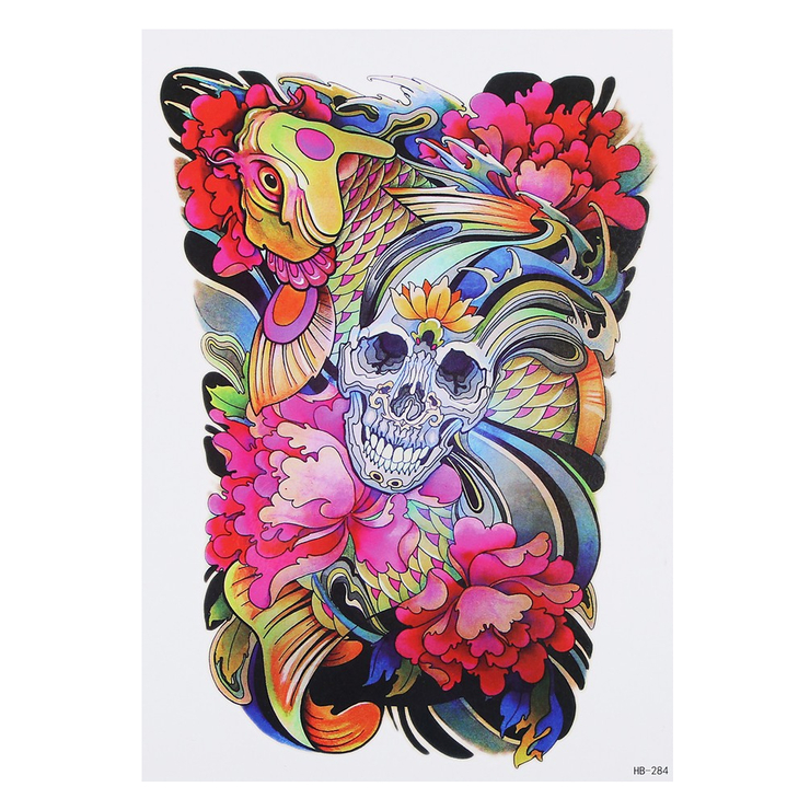 Временная тату Koi and skull (HB-284, 21x15 см)