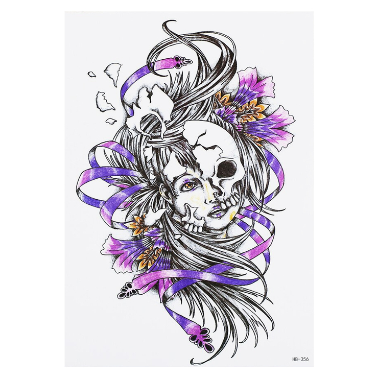 Временная тату Broken skull on face (HB-356, 21x15 см)