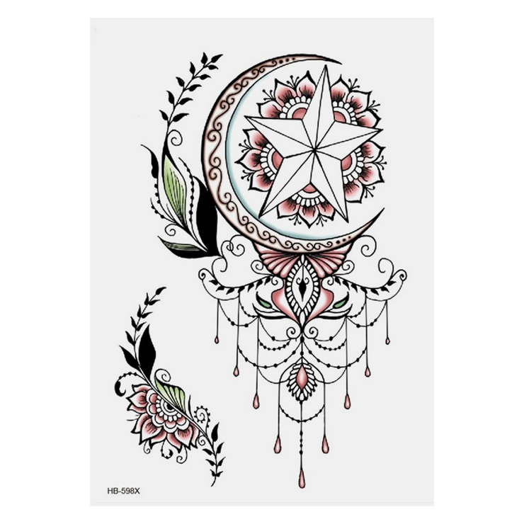Временная тату Полумесяц и звезда (узоры) (HB-598X, 21x15 см)