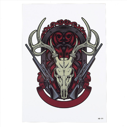 Временная тату Череп оленя (два охотничьих ружья) (HB-191, 21x15 см)