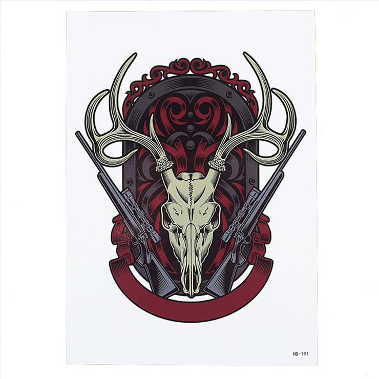Временная тату Череп оленя (два охотничьих ружья) (HB-191, 21x15 см) Временная тату Череп оленя (два охотничьих ружья) (HB-191, 21x15 см)