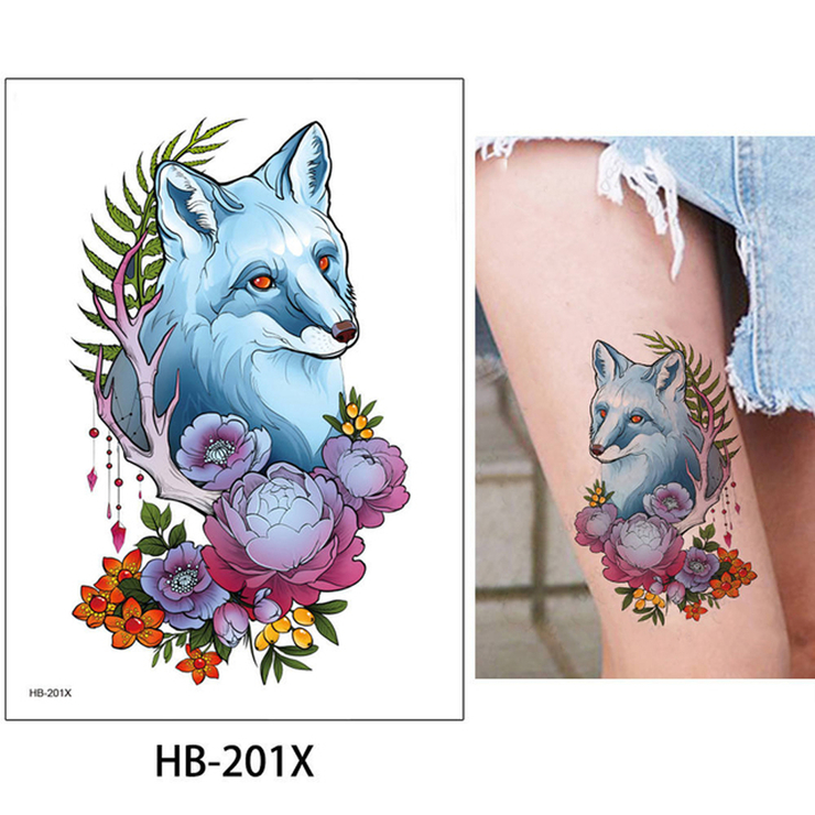 Временная тату Fox and flowers (HB-201X, 21x15 см)