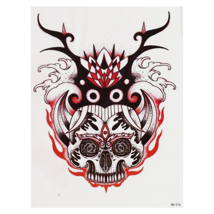 Тимчасове тату Череп з рогами (чорно-червоний) (HB-216, 21x15 см)