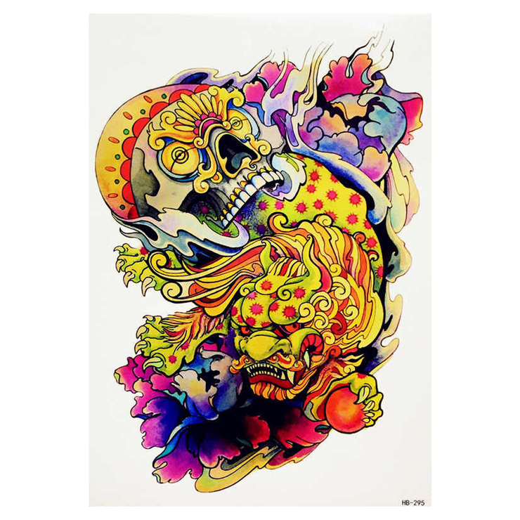 Тимчасове тату Китайський дракон з черепом (кольорова) (HB-295, 21x15 см) Тимчасове тату Китайський дракон з черепом (кольорова) (HB-295, 21x15 см)