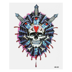 Временная тату Череп с тремя кинжалами  на фоне паутины (HB-300, 21x15 см)