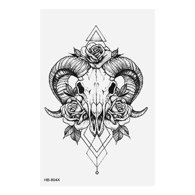Тимчасове тату Череп барана з трояндами (HB-804X, 21x15 см)