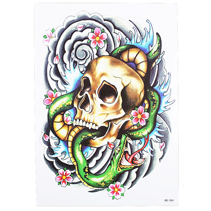 Временная тату Змея в черепе (HB-364, 21x15 см)