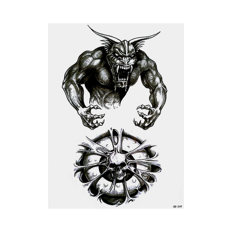 Временная тату Демон и череп (HB-249, 21x15 см)