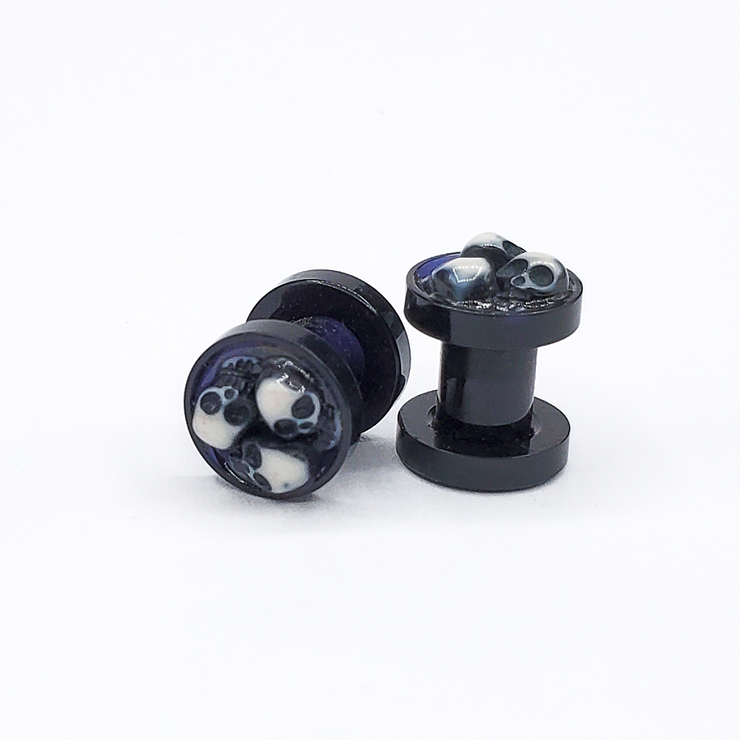 Комплект Тунель акрил чорний Три черепи (5 мм, 2 шт)