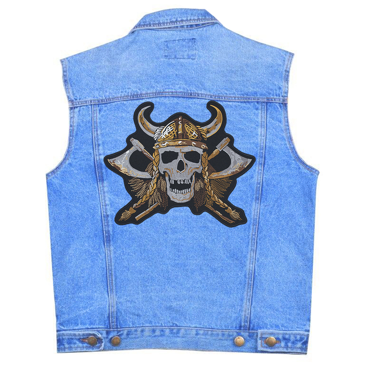 Нашивка наспинна Череп Вікінга з сокирами Нашивка наспинна Череп Вікінга з сокирами