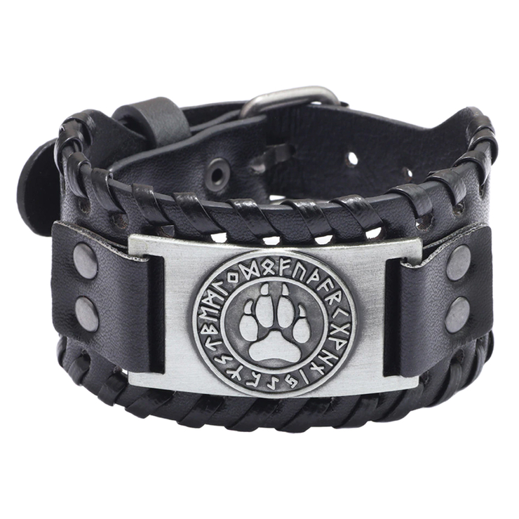 Браслет с металлической вставкой Лапа волка в руническом круге (bpm-002) Браслет с металлической вставкой Лапа волка в руническом круге (bpm-002)