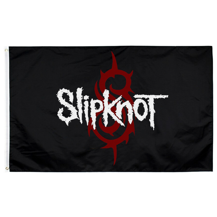 Флаг Slipknot (черный, белый логотип, красный логотип S) sfc-008 - купить  Флаг Slipknot в Киеве, цены в Украине - интернет-магазин Rockway