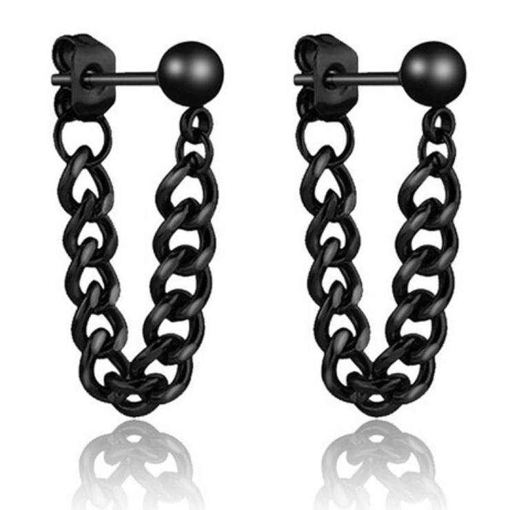 Сережка гвоздик з ланцюжком (титан, чорний) (ea-082)