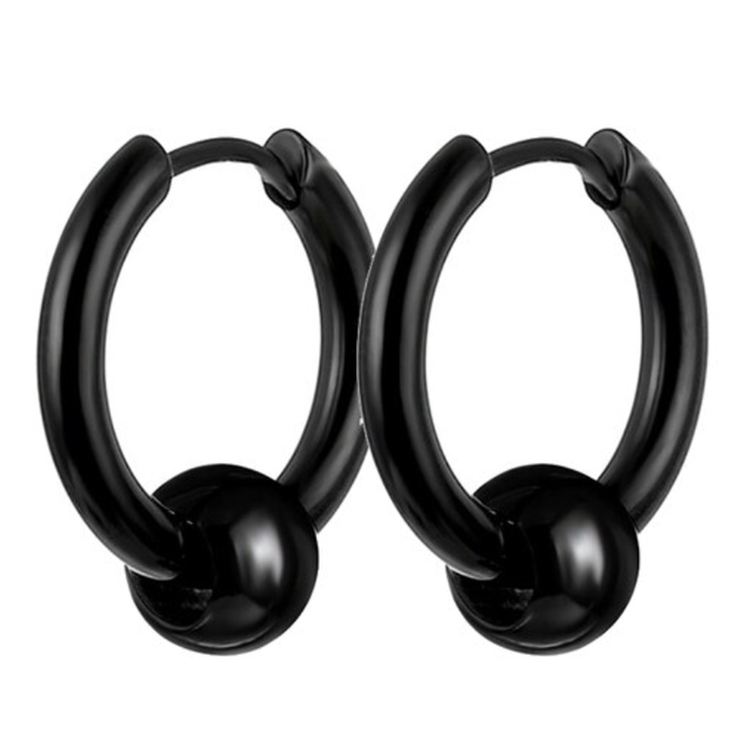 Серьга-кольцо хард обманка с шариком (титан, черный) (ea-086)