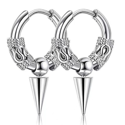 Серьга-кольцо хард обманка с шипом и узором (хир.сталь, стальной) (ea-083)