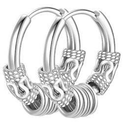 Серьга-кольцо хард обманка с кольцами и узором (хир.сталь, стальной) (ea-087)