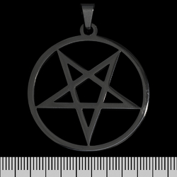 Кулон Перевернутая пентаграмма в кольце (большая, черная) (ptsb-181)