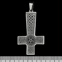 Кулон Перевернутый крест с кельтским плетением и пентаграммой, фигурный (ptsb-189)