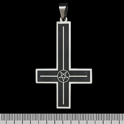 Кулон Перевернутый крест черный с пентаграммой, фигурный (ptsb-192)