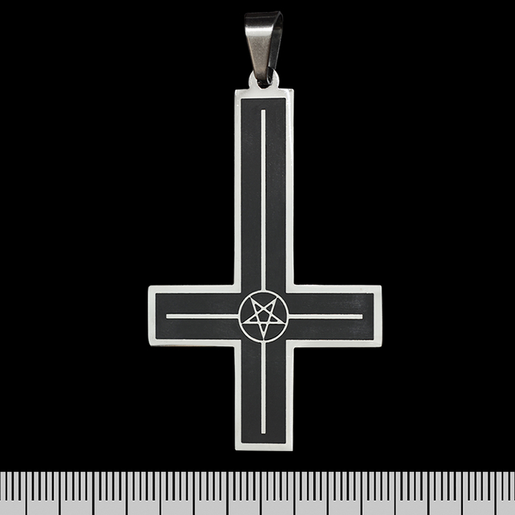 Кулон Перевернутый крест черный с пентаграммой, фигурный (ptsb-192)