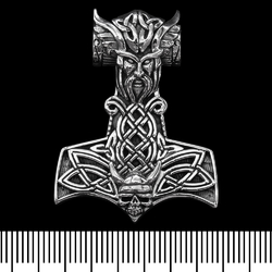 (sp-120) Кулон Молот Тора з Тором та черепом вікінга (срібло, 925 проба)