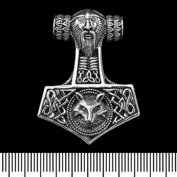 (sp-123) Кулон Молот Тора з Тором та головою вовка (срібло, 925 проба)