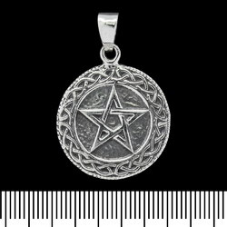 Кулон медальон Пентаграмма в плетеном круге (серебро, 925 проба) (sp-134)