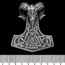 Кулон Молот Тора с головой барана и валкнутом (серебро, 925 проба) (sp-153)