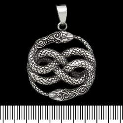 Кулон Уроборос две змеи с узорами (серебро, 925 проба) (sp-163)