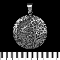 Кулон Волк (Fenrir) скандинавский узор с трикселем (серебро, 925 проба) (sp-170)