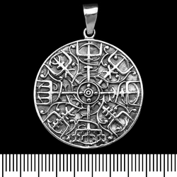 Кулон Vegvisir (рунический компас) с солярным узором (серебро, 925 проба) (sp-173)