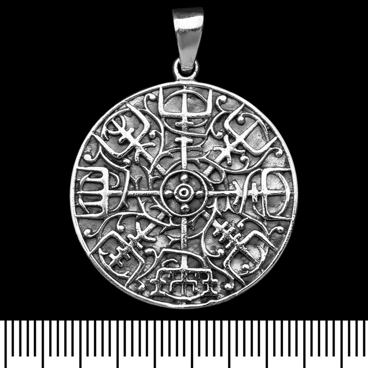 Кулон Vegvisir (рунический компас) с солярным узором (серебро, 925 проба) (sp-173)