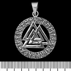 Кулон Валькнут, футарк (серебро, 925 проба) (sp-188) 