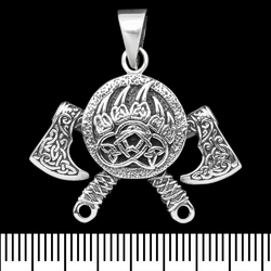 Кулон Щит с топорами и печатью Велеса (серебро, 925 проба) (sp-213)