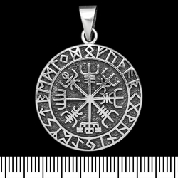 Кулон Vegvisir (рунический компас) с футарком (серебро, 925 проба) (sp-216)